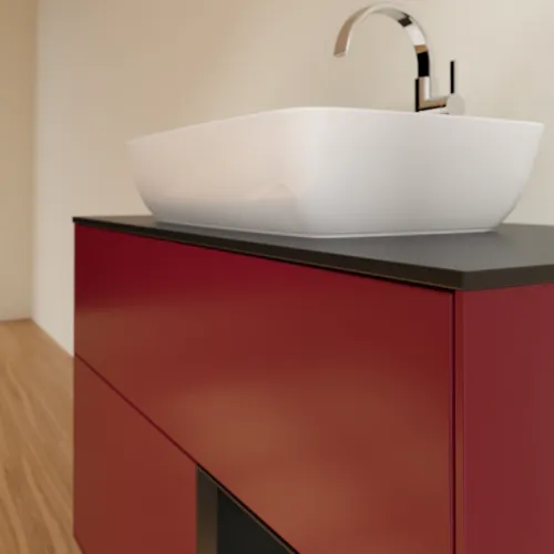 Bild von VILLEROY BOCH Finion Waschbeckenunterschrank, mit Beleuchtung, 2 Auszüge, 1000 x 603 x 501 mm, Peony Matt Lacquer / Black Matt Lacquer / Glass Black Matt #F782PDHB