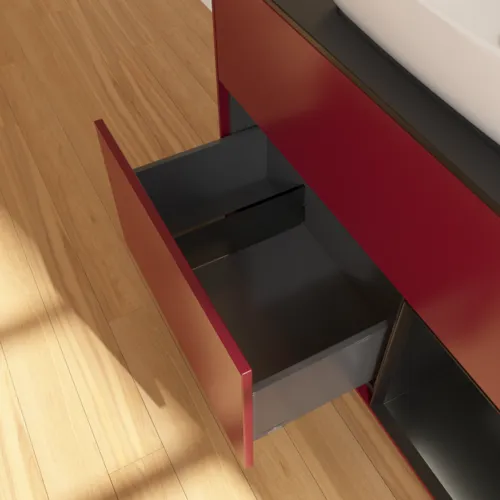 Bild von VILLEROY BOCH Finion Waschbeckenunterschrank, mit Beleuchtung, 2 Auszüge, 1000 x 603 x 501 mm, Peony Matt Lacquer / Black Matt Lacquer / Glass Black Matt #F782PDHB