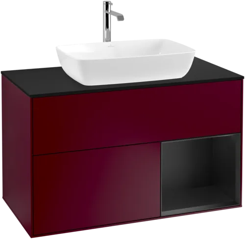 Bild von VILLEROY BOCH Finion Waschbeckenunterschrank, mit Beleuchtung, 2 Auszüge, 1000 x 603 x 501 mm, Peony Matt Lacquer / Black Matt Lacquer / Glass Black Matt #F782PDHB