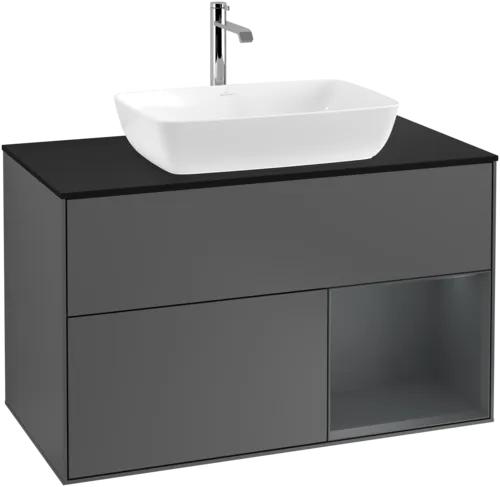 Bild von VILLEROY BOCH Finion Waschbeckenunterschrank, mit Beleuchtung, 2 Auszüge, 1000 x 603 x 501 mm, Anthracite Matt Lacquer / Midnight Blue Matt Lacquer / Glass Black Matt #F782HGGK
