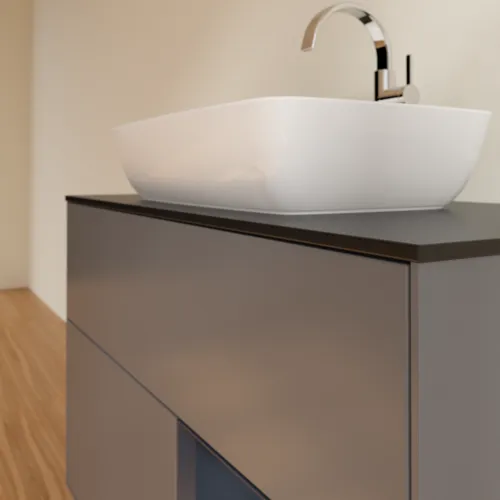 Bild von VILLEROY BOCH Finion Waschbeckenunterschrank, mit Beleuchtung, 2 Auszüge, 1000 x 603 x 501 mm, Anthracite Matt Lacquer / Midnight Blue Matt Lacquer / Glass Black Matt #F782HGGK