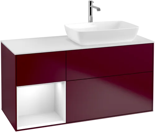 Bild von VILLEROY BOCH Finion Waschbeckenunterschrank, mit Beleuchtung, 3 Auszüge, 1200 x 603 x 501 mm, Peony Matt Lacquer / Glossy White Lacquer / Glass White Matt #F801GFHB