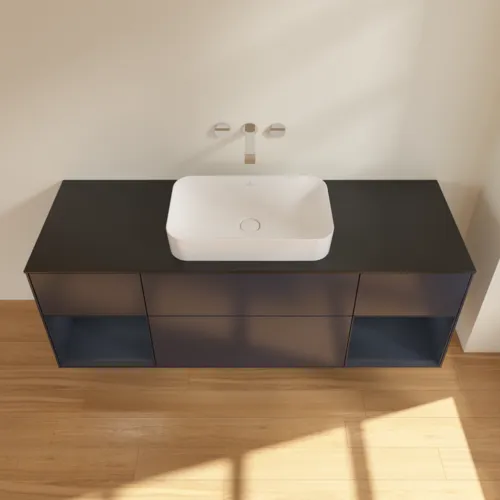 Bild von VILLEROY BOCH Finion Waschbeckenunterschrank, mit Beleuchtung, 4 Auszüge, 1600 x 603 x 501 mm, Midnight Blue Matt Lacquer / Midnight Blue Matt Lacquer / Glass Black Matt #F742HGHG