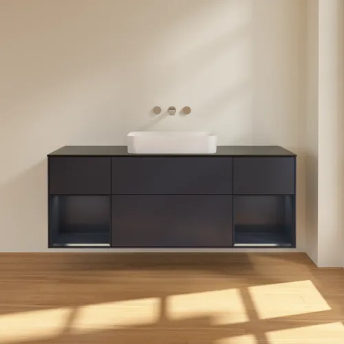 Bild von VILLEROY BOCH Finion Waschbeckenunterschrank, mit Beleuchtung, 4 Auszüge, 1600 x 603 x 501 mm, Midnight Blue Matt Lacquer / Midnight Blue Matt Lacquer / Glass Black Matt #F742HGHG