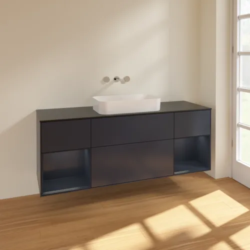 Bild von VILLEROY BOCH Finion Waschbeckenunterschrank, mit Beleuchtung, 4 Auszüge, 1600 x 603 x 501 mm, Midnight Blue Matt Lacquer / Midnight Blue Matt Lacquer / Glass Black Matt #F742HGHG