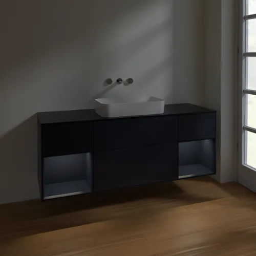 Bild von VILLEROY BOCH Finion Waschbeckenunterschrank, mit Beleuchtung, 4 Auszüge, 1600 x 603 x 501 mm, Midnight Blue Matt Lacquer / Midnight Blue Matt Lacquer / Glass Black Matt #F742HGHG