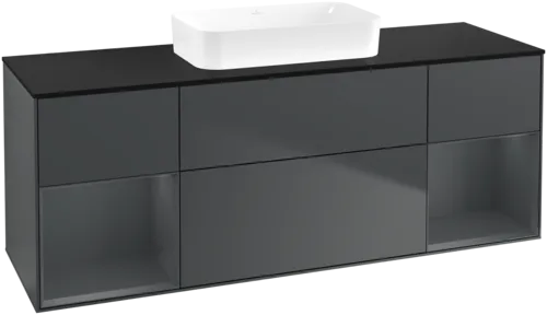 Bild von VILLEROY BOCH Finion Waschbeckenunterschrank, mit Beleuchtung, 4 Auszüge, 1600 x 603 x 501 mm, Midnight Blue Matt Lacquer / Midnight Blue Matt Lacquer / Glass Black Matt #F742HGHG