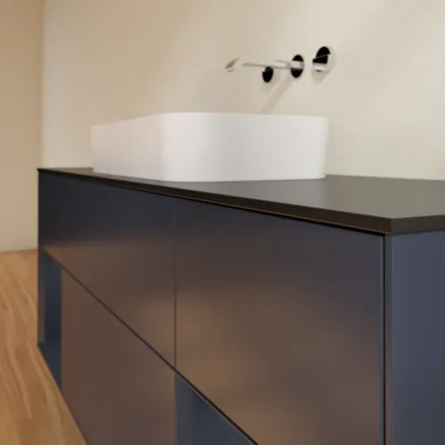 Bild von VILLEROY BOCH Finion Waschbeckenunterschrank, mit Beleuchtung, 4 Auszüge, 1600 x 603 x 501 mm, Midnight Blue Matt Lacquer / Midnight Blue Matt Lacquer / Glass Black Matt #F742HGHG