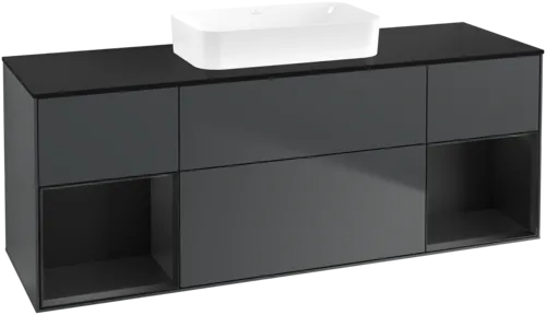 Bild von VILLEROY BOCH Finion Waschbeckenunterschrank, mit Beleuchtung, 4 Auszüge, 1600 x 603 x 501 mm, Midnight Blue Matt Lacquer / Black Matt Lacquer / Glass Black Matt #F742PDHG