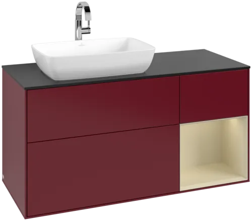 Bild von VILLEROY BOCH Finion Waschbeckenunterschrank, mit Beleuchtung, 3 Auszüge, 1200 x 603 x 501 mm, Peony Matt Lacquer / Silk Grey Matt Lacquer / Glass Black Matt #F812HJHB