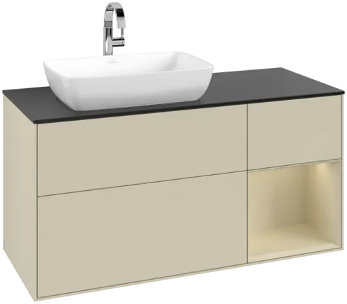 Bild von VILLEROY BOCH Finion Waschbeckenunterschrank, mit Beleuchtung, 3 Auszüge, 1200 x 603 x 501 mm, Silk Grey Matt Lacquer / Silk Grey Matt Lacquer / Glass Black Matt #F812HJHJ