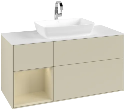 Bild von VILLEROY BOCH Finion Waschbeckenunterschrank, mit Beleuchtung, 3 Auszüge, 1200 x 603 x 501 mm, Silk Grey Matt Lacquer / Silk Grey Matt Lacquer / Glass White Matt #F821HJHJ