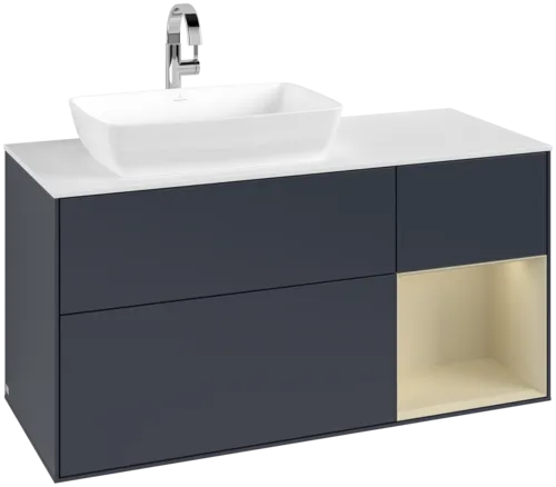 Bild von VILLEROY BOCH Finion Waschbeckenunterschrank, mit Beleuchtung, 3 Auszüge, 1200 x 603 x 501 mm, Midnight Blue Matt Lacquer / Silk Grey Matt Lacquer / Glass White Matt #F811HJHG