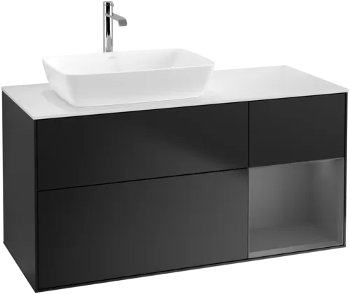 Bild von VILLEROY BOCH Finion Waschbeckenunterschrank, mit Beleuchtung, 3 Auszüge, 1200 x 603 x 501 mm, Black Matt Lacquer / Anthracite Matt Lacquer / Glass White Matt #F811GKPD