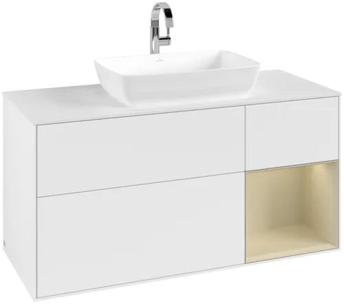 Bild von VILLEROY BOCH Finion Waschbeckenunterschrank, mit Beleuchtung, 3 Auszüge, 1200 x 603 x 501 mm, White Matt Lacquer / Silk Grey Matt Lacquer / Glass White Matt #F831HJMT