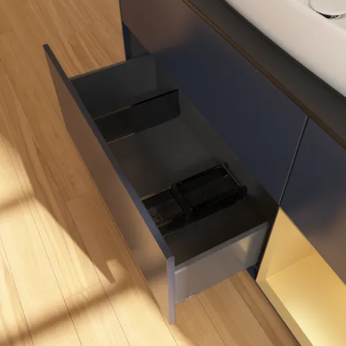 Bild von VILLEROY BOCH Finion Waschbeckenunterschrank, mit Beleuchtung, 3 Auszüge, 1200 x 603 x 501 mm, Midnight Blue Matt Lacquer / Gold Matt Lacquer / Glass Black Matt #F832HFHG