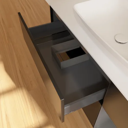 Picture of VILLEROY BOCH Finion Vanity unit, with lighting, 3 pull-out compartments, 1200 x 603 x 501 mm, Black Matt Lacquer / Anthracite Matt Lacquer / Glass White Matt #F831GKPD