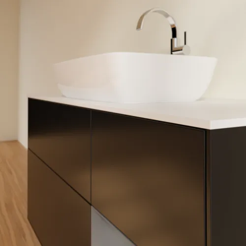 Picture of VILLEROY BOCH Finion Vanity unit, with lighting, 3 pull-out compartments, 1200 x 603 x 501 mm, Black Matt Lacquer / Anthracite Matt Lacquer / Glass White Matt #F831GKPD