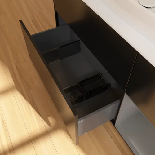 Picture of VILLEROY BOCH Finion Vanity unit, with lighting, 3 pull-out compartments, 1200 x 603 x 501 mm, Black Matt Lacquer / Anthracite Matt Lacquer / Glass White Matt #F831GKPD