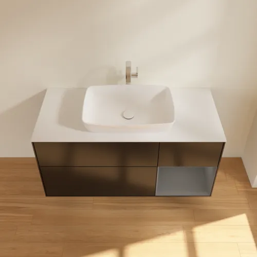 Picture of VILLEROY BOCH Finion Vanity unit, with lighting, 3 pull-out compartments, 1200 x 603 x 501 mm, Black Matt Lacquer / Anthracite Matt Lacquer / Glass White Matt #F831GKPD