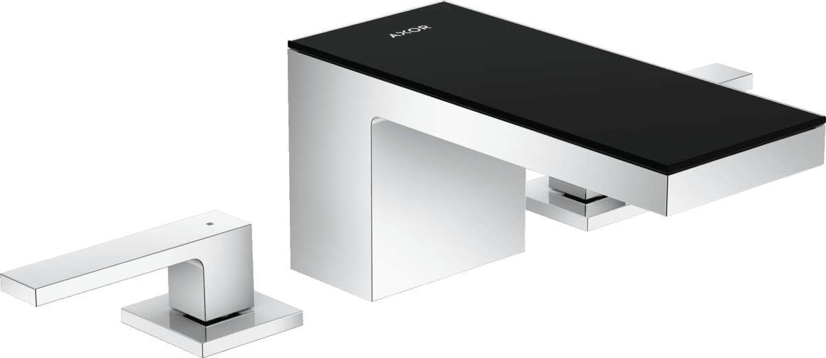 Bild von HANSGROHE AXOR MyEdition 3-Loch Waschtischarmatur 70 mit Push-Open Ablaufgarnitur #47050600 - Chrom/Schwarzglas