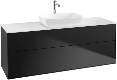 Obrázek VILLEROY BOCH Toaletní skříňka Finion, 4 výsuvy, 1600 x 603 x 501 mm, černý matný lak / bílé matné sklo #F85100PD