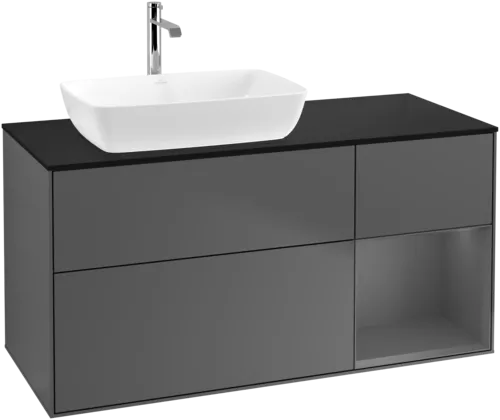 Bild von VILLEROY BOCH Finion Waschbeckenunterschrank, mit Beleuchtung, 3 Auszüge, 1200 x 603 x 501 mm, Anthracite Matt Lacquer / Anthracite Matt Lacquer / Glass Black Matt #F812GKGK
