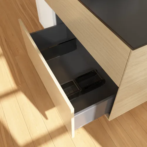 Obrázek VILLEROY BOCH Toaletní skříňka Finion, s osvětlením, 3 výsuvy, 1200 x 603 x 501 mm, dubová dýha / lesklý bílý lak / černé matné sklo #F822GFPC