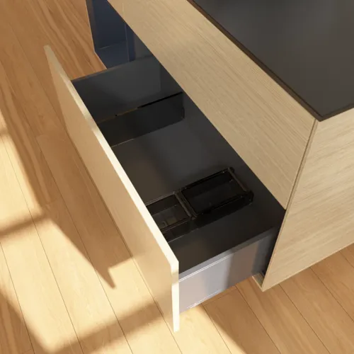 Bild von VILLEROY BOCH Finion Waschbeckenunterschrank, mit Beleuchtung, 3 Auszüge, 1200 x 603 x 501 mm, Oak Veneer / Midnight Blue Matt Lacquer / Glass Black Matt #F822HGPC