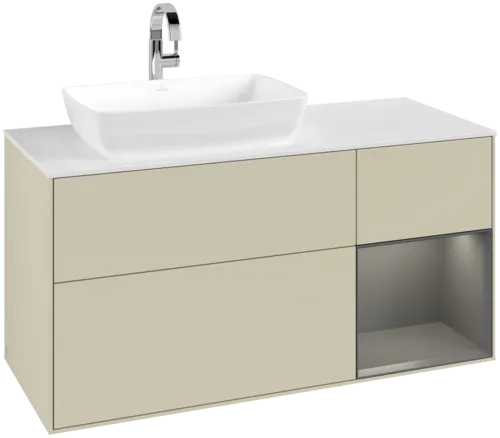 Bild von VILLEROY BOCH Finion Waschbeckenunterschrank, mit Beleuchtung, 3 Auszüge, 1200 x 603 x 501 mm, Silk Grey Matt Lacquer / Anthracite Matt Lacquer / Glass White Matt #F811GKHJ