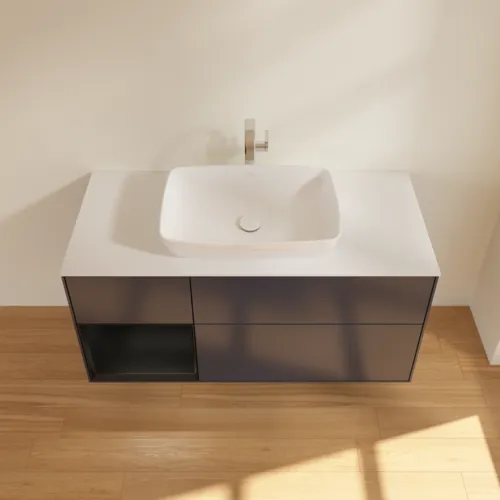 Bild von VILLEROY BOCH Finion Waschbeckenunterschrank, mit Beleuchtung, 3 Auszüge, 1200 x 603 x 501 mm, Midnight Blue Matt Lacquer / Black Matt Lacquer / Glass White Matt #F821PDHG