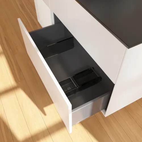 Bild von VILLEROY BOCH Finion Waschbeckenunterschrank, mit Beleuchtung, 3 Auszüge, 1200 x 603 x 501 mm, White Matt Lacquer / Glossy White Lacquer / Glass Black Matt #F822GFMT