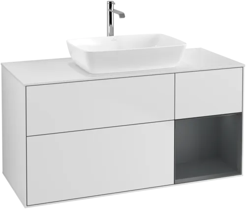 Bild von VILLEROY BOCH Finion Waschbeckenunterschrank, mit Beleuchtung, 3 Auszüge, 1200 x 603 x 501 mm, White Matt Lacquer / Midnight Blue Matt Lacquer / Glass White Matt #F831HGMT