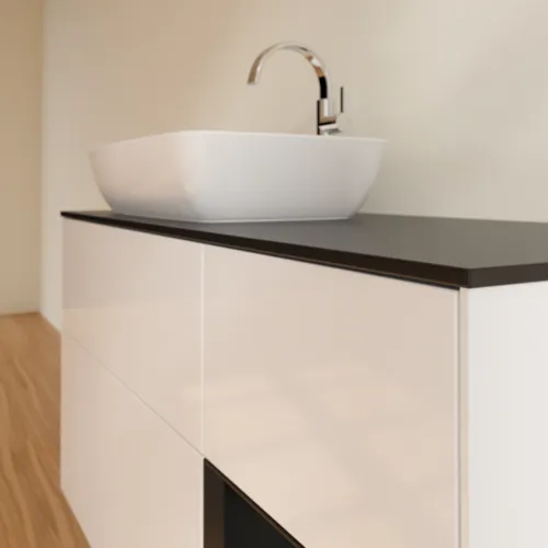 Bild von VILLEROY BOCH Finion Waschbeckenunterschrank, mit Beleuchtung, 3 Auszüge, 1200 x 603 x 501 mm, Glossy White Lacquer / Black Matt Lacquer / Glass Black Matt #F812PDGF