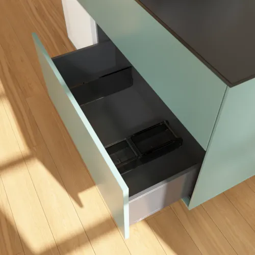 Picture of VILLEROY BOCH Finion Vanity unit, with lighting, 3 pull-out compartments, 1200 x 603 x 501 mm, Olive Matt Lacquer / Glossy White Lacquer / Glass Black Matt #F822GFGM
