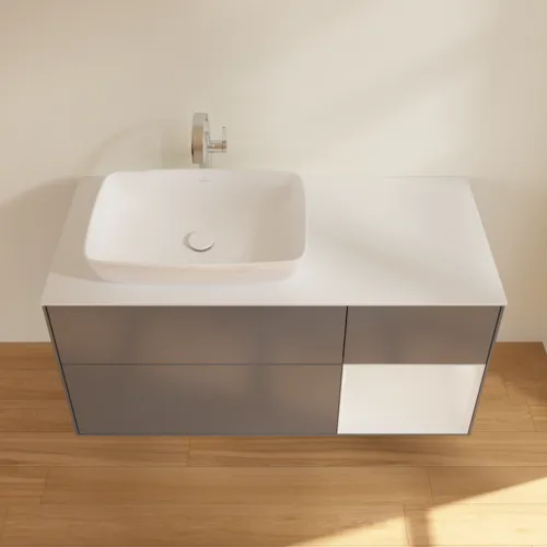 Bild von VILLEROY BOCH Finion Waschbeckenunterschrank, mit Beleuchtung, 3 Auszüge, 1200 x 603 x 501 mm, Anthracite Matt Lacquer / Glossy White Lacquer / Glass White Matt #F811GFGK