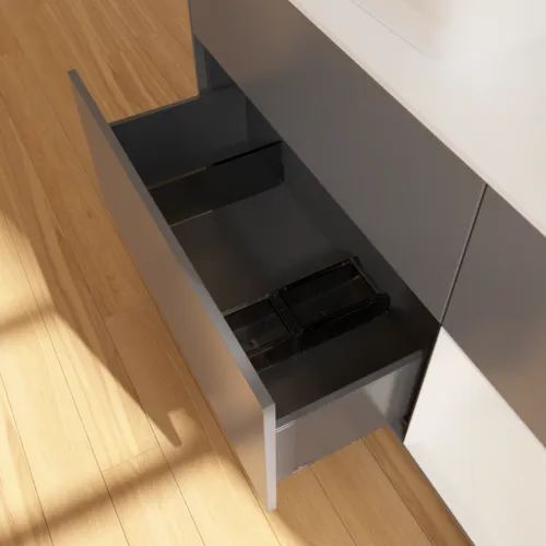 Bild von VILLEROY BOCH Finion Waschbeckenunterschrank, mit Beleuchtung, 3 Auszüge, 1200 x 603 x 501 mm, Anthracite Matt Lacquer / Glossy White Lacquer / Glass White Matt #F811GFGK