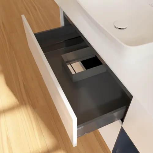 Bild von VILLEROY BOCH Finion Waschbeckenunterschrank, mit Beleuchtung, 3 Auszüge, 1200 x 603 x 501 mm, Glossy White Lacquer / Midnight Blue Matt Lacquer / Glass White Matt #F811HGGF