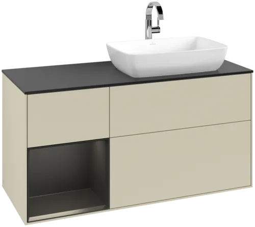 Bild von VILLEROY BOCH Finion Waschbeckenunterschrank, mit Beleuchtung, 3 Auszüge, 1200 x 603 x 501 mm, Silk Grey Matt Lacquer / Black Matt Lacquer / Glass Black Matt #F802PDHJ