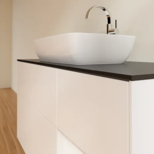 Bild von VILLEROY BOCH Finion Waschbeckenunterschrank, mit Beleuchtung, 3 Auszüge, 1200 x 603 x 501 mm, White Matt Lacquer / Glossy White Lacquer / Glass Black Matt #F832GFMT
