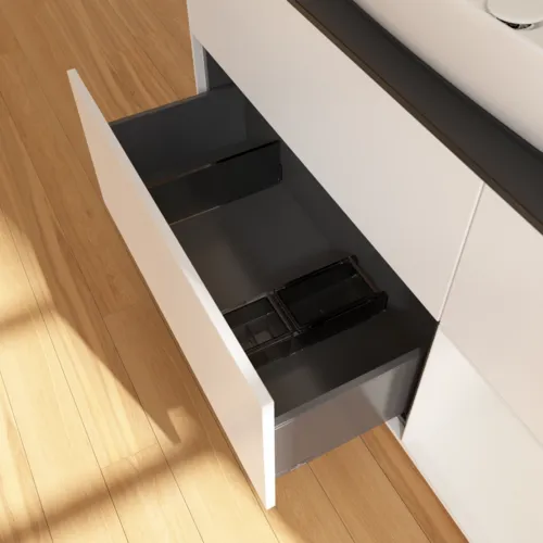 Bild von VILLEROY BOCH Finion Waschbeckenunterschrank, mit Beleuchtung, 3 Auszüge, 1200 x 603 x 501 mm, White Matt Lacquer / Glossy White Lacquer / Glass Black Matt #F832GFMT