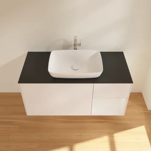 Bild von VILLEROY BOCH Finion Waschbeckenunterschrank, mit Beleuchtung, 3 Auszüge, 1200 x 603 x 501 mm, White Matt Lacquer / Glossy White Lacquer / Glass Black Matt #F832GFMT