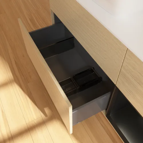 Bild von VILLEROY BOCH Finion Waschbeckenunterschrank, mit Beleuchtung, 3 Auszüge, 1200 x 603 x 501 mm, Oak Veneer / Black Matt Lacquer / Glass White Matt #F811PDPC
