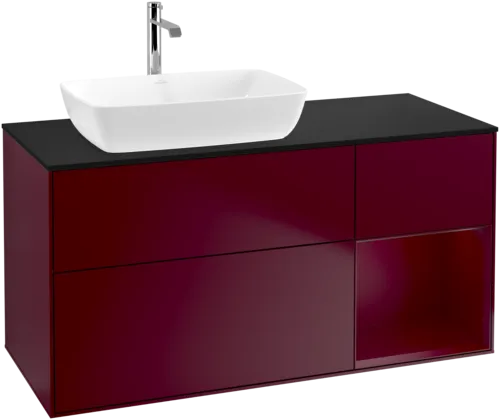 Bild von VILLEROY BOCH Finion Waschbeckenunterschrank, mit Beleuchtung, 3 Auszüge, 1200 x 603 x 501 mm, Peony Matt Lacquer / Peony Matt Lacquer / Glass Black Matt #F812HBHB