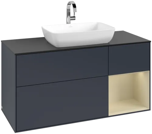 Bild von VILLEROY BOCH Finion Waschbeckenunterschrank, mit Beleuchtung, 3 Auszüge, 1200 x 603 x 501 mm, Midnight Blue Matt Lacquer / Silk Grey Matt Lacquer / Glass Black Matt #F832HJHG