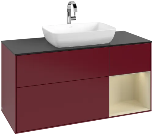 Bild von VILLEROY BOCH Finion Waschbeckenunterschrank, mit Beleuchtung, 3 Auszüge, 1200 x 603 x 501 mm, Peony Matt Lacquer / Silk Grey Matt Lacquer / Glass Black Matt #F832HJHB