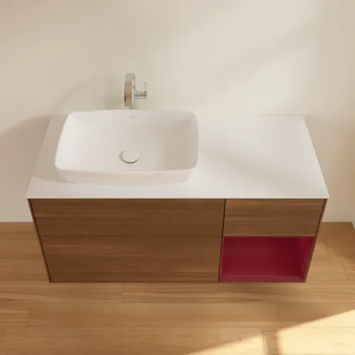 Obrázek VILLEROY BOCH Toaletní skříňka Finion, s osvětlením, 3 výsuvy, 1200 x 603 x 501 mm, ořechová dýha / matný lak Pivoňka / matné bílé sklo #F811HBGN