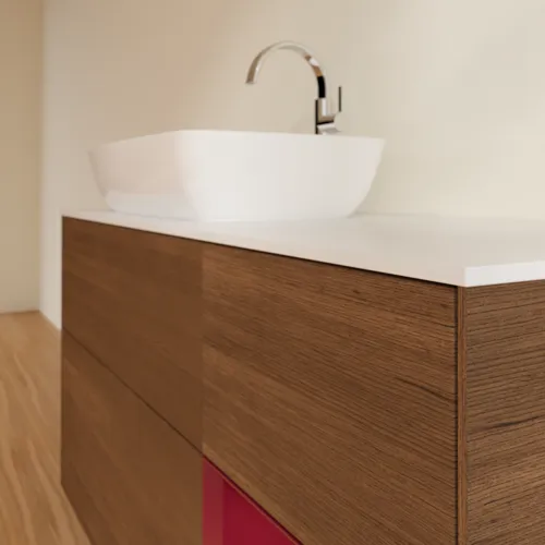 Obrázek VILLEROY BOCH Toaletní skříňka Finion, s osvětlením, 3 výsuvy, 1200 x 603 x 501 mm, ořechová dýha / matný lak Pivoňka / matné bílé sklo #F811HBGN