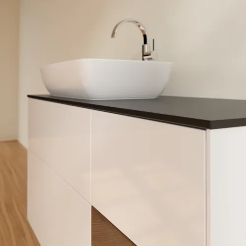 Bild von VILLEROY BOCH Finion Waschbeckenunterschrank, mit Beleuchtung, 3 Auszüge, 1200 x 603 x 501 mm, Glossy White Lacquer / Walnut Veneer / Glass Black Matt #F812GNGF
