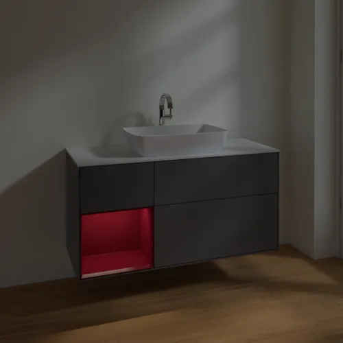 Picture of VILLEROY BOCH Finion Vanity unit, with lighting, 3 pull-out compartments, 1200 x 603 x 501 mm, Anthracite Matt Lacquer / Peony Matt Lacquer / Glass White Matt #F821HBGK